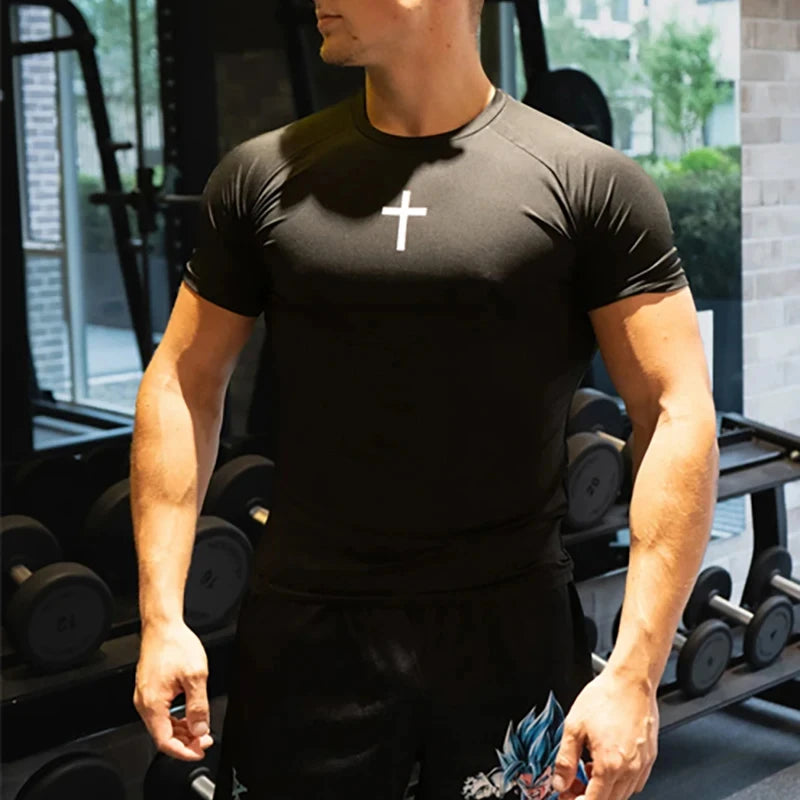 Christian Workout Compression Shirts Athletic Quick Dry Tshirts Tees Mens Gym Fitness Undershirts Tops Short Sleeve Rash Guard