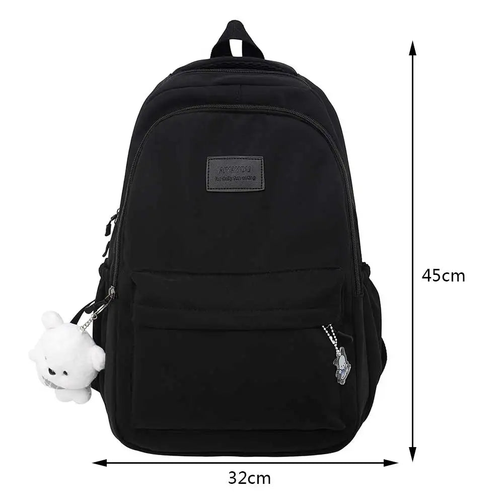 Nylon Bookbags with Plush Pendant Summer Backpack