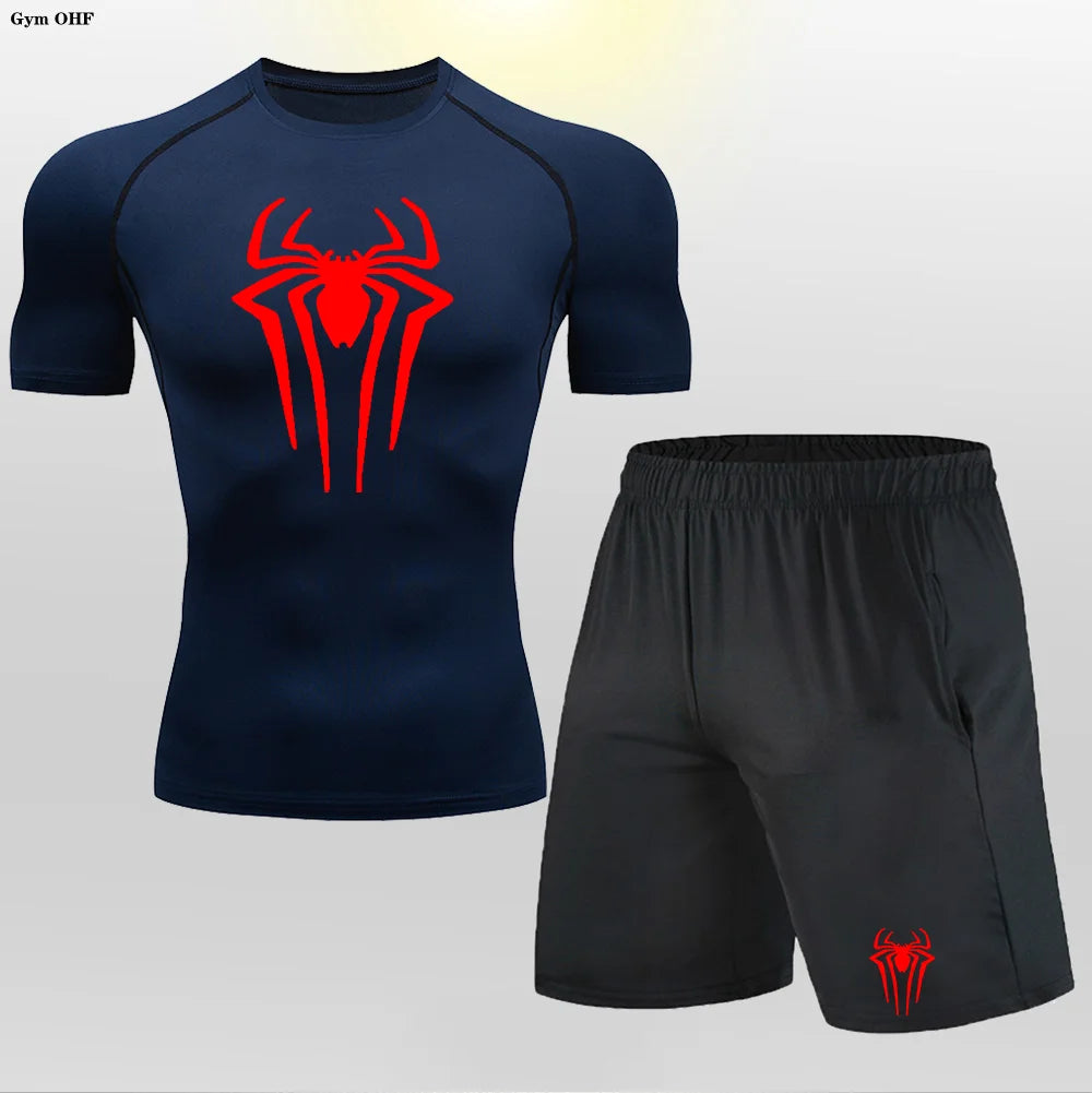Men MMA Boxing Shorts Compression T Shirt Pants  Sportswear Spider