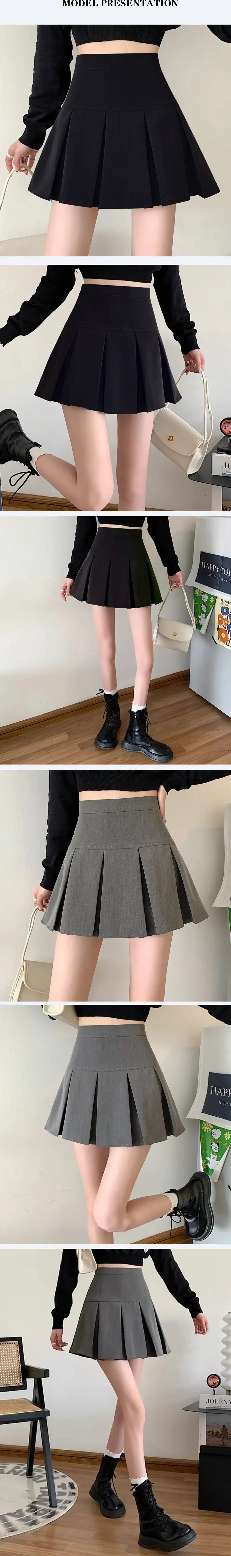 2024 Summer New Women Slim Solid Color Pleated Short Skirt College Style Pure Want To High-waisted Skinny-proof A- line Clothing