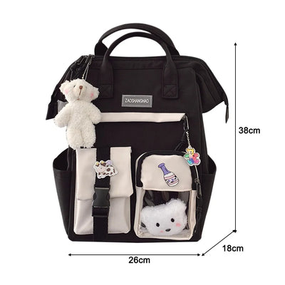 Nylon Bookbags with Plush Pendant Summer Backpack