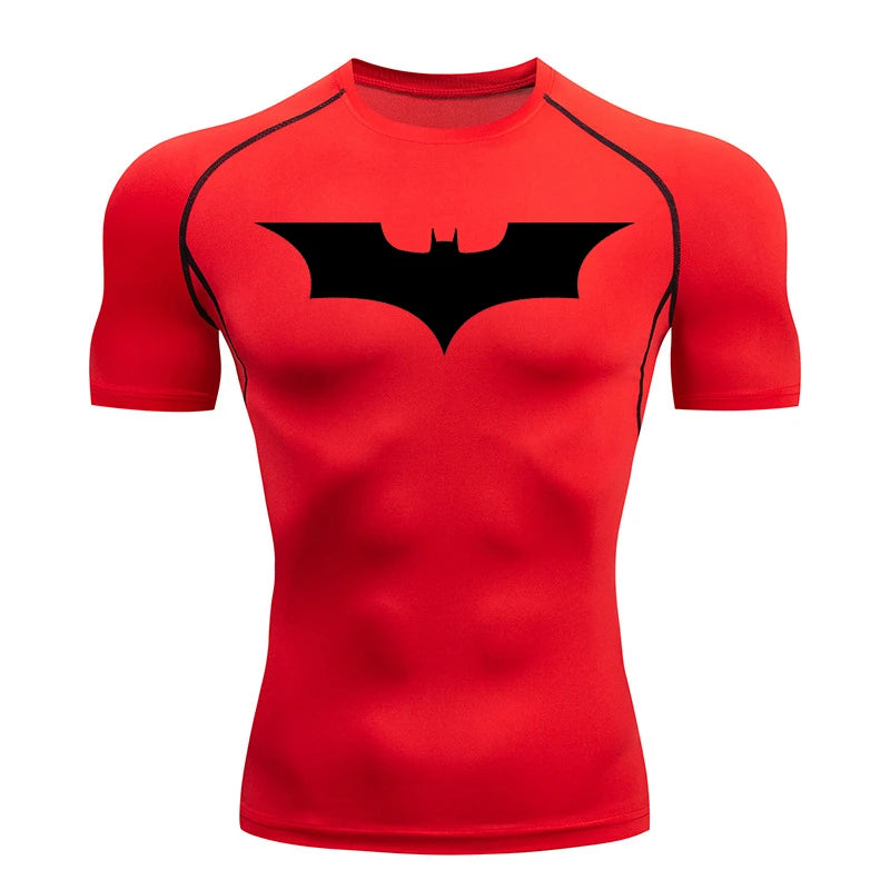 Bat Print Compression Shirts for Men Summer Short Sleeve Rash Guard Gym Workout Running Tshirt Athletic Quick Dry Tees Tops