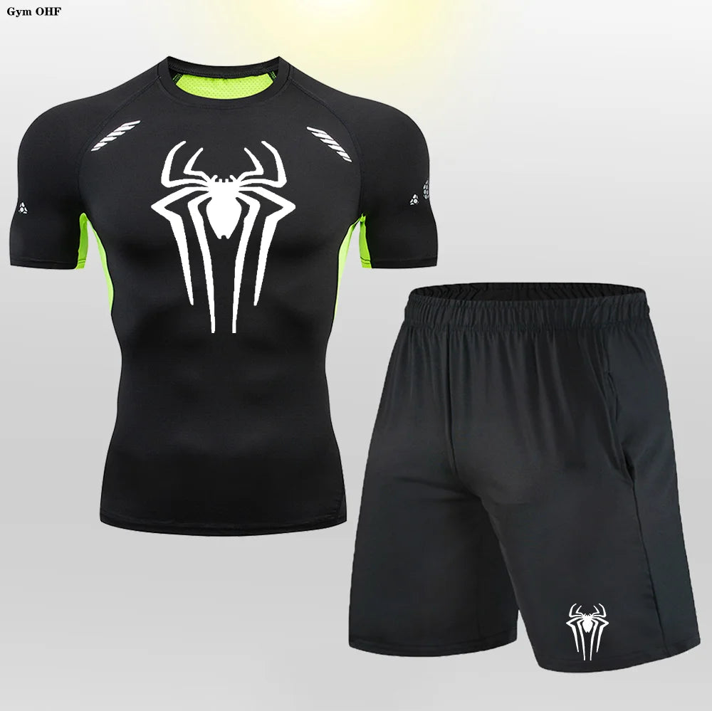 Men MMA Boxing Shorts Compression T Shirt Pants  Sportswear Spider