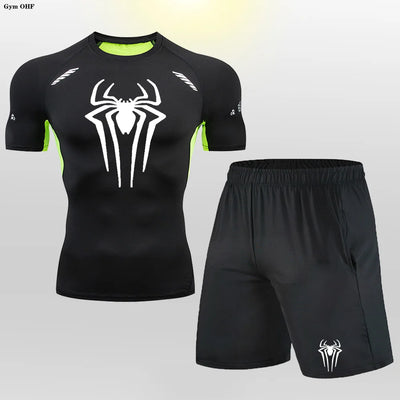 Men MMA Boxing Shorts Compression T Shirt Pants  Sportswear Spider