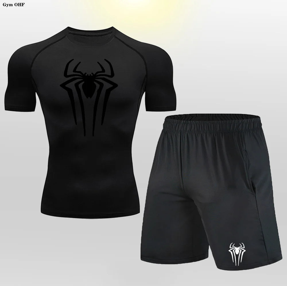 Men MMA Boxing Shorts Compression T Shirt Pants  Sportswear Spider