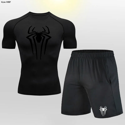 Men MMA Boxing Shorts Compression T Shirt Pants  Sportswear Spider