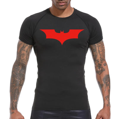 Bat Print Compression Shirts for Men Summer Short Sleeve Rash Guard Gym Workout Running Tshirt Athletic Quick Dry Tees Tops