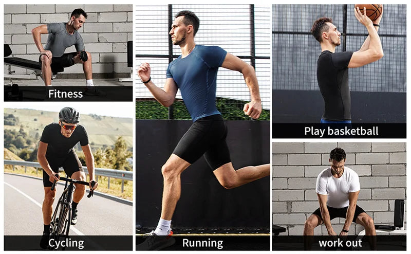 Bat Print Compression Shirts for Men Summer Short Sleeve Rash Guard Gym Workout Running Tshirt Athletic Quick Dry Tees Tops