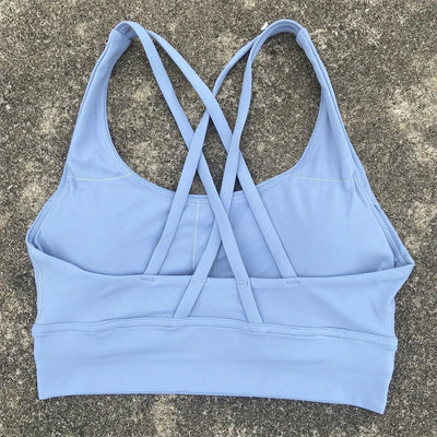 Solid Color Women Cross Back Fitness Underwear Soft Fitness Sport Bra Top Gym Yoga Athletic Workout With Chest Pad Comprehensive