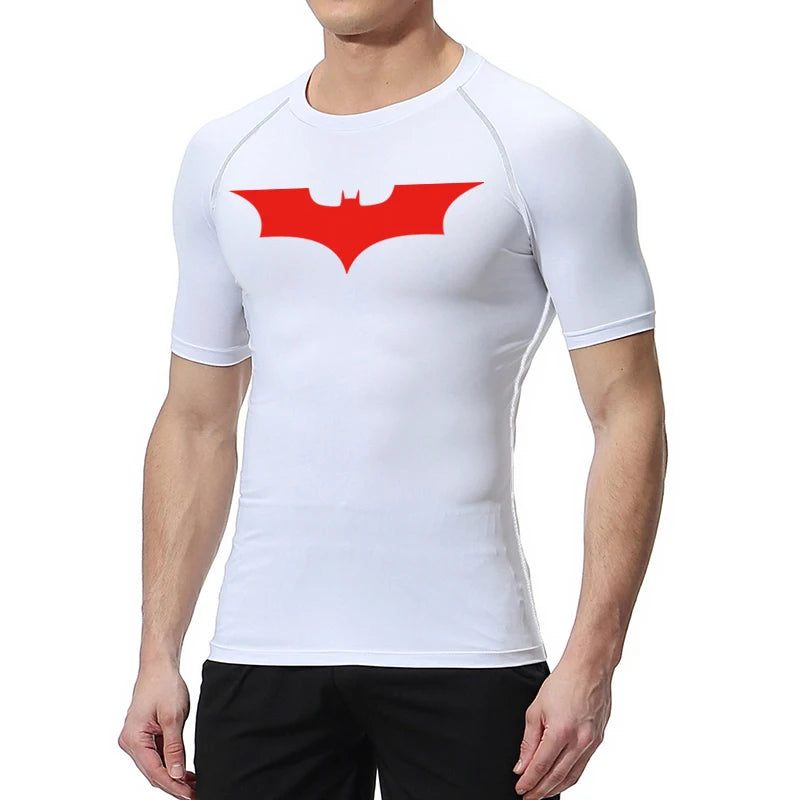 Bat Print Compression Shirts for Men Summer Short Sleeve Rash Guard Gym Workout Running Tshirt Athletic Quick Dry Tees Tops