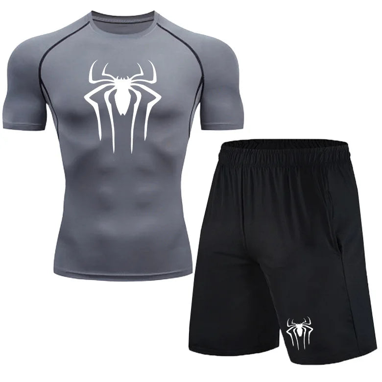 Spiderman Men's Compression Printing Shirts Short Sleeve & Shorts