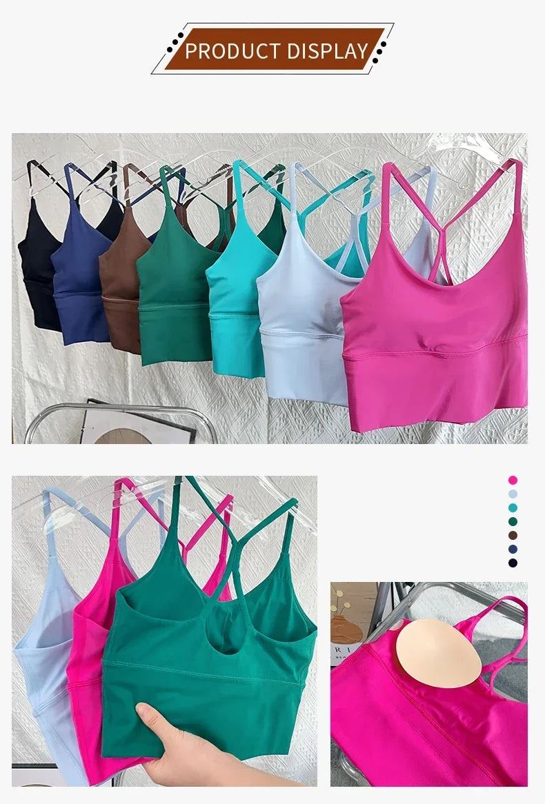 Fashion Sexy Cross Back Small Sling Yoga Underwear Women Breathable Shockproof Gym Fitness Running Sport Crop Tops Athletic Vest