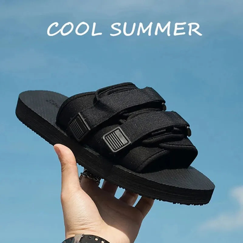 Summer Outdoor Men Slippers Fashion Hook&Loop Canvas Casual Couple Shoes Slip-on Beach Slippers Sandals Women Shoes Flip Flops