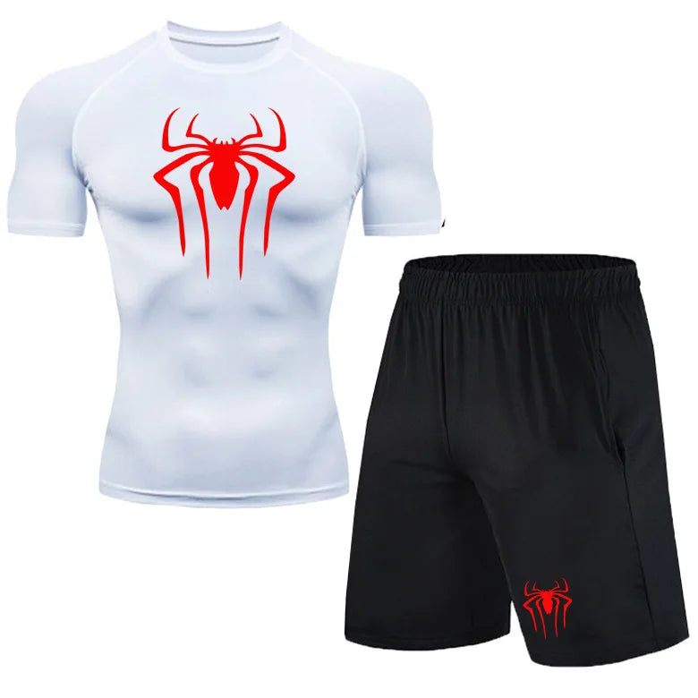 Spiderman Men's Compression Printing Shirts Short Sleeve & Shorts