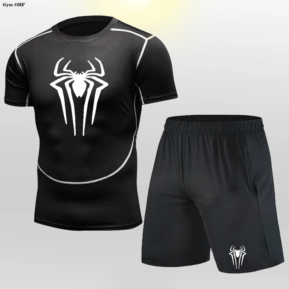 Men MMA Boxing Shorts Compression T Shirt Pants  Sportswear Spider