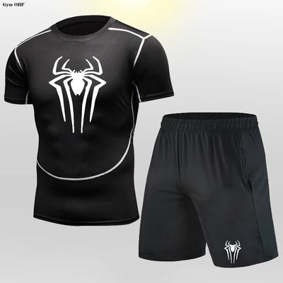 Men MMA Boxing Shorts Compression T Shirt Pants  Sportswear Spider