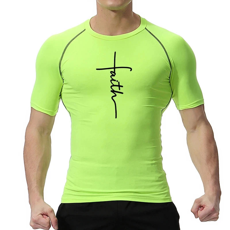 Christian Workout Compression Shirts Athletic Quick Dry Tshirts Tees Mens Gym Fitness Undershirts Tops Short Sleeve Rash Guard