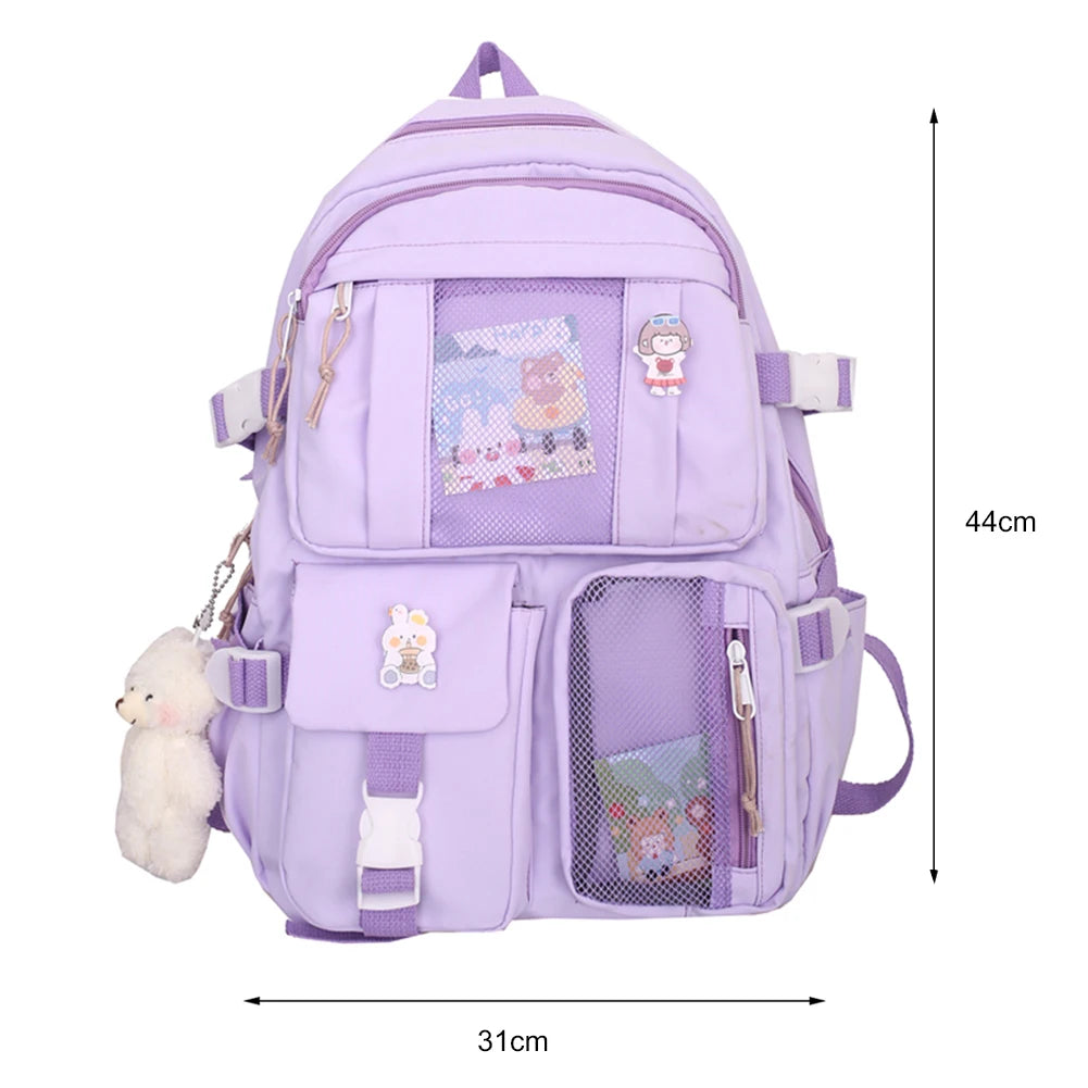 Nylon Bookbags with Plush Pendant Summer Backpack