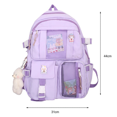 Nylon Bookbags with Plush Pendant Summer Backpack