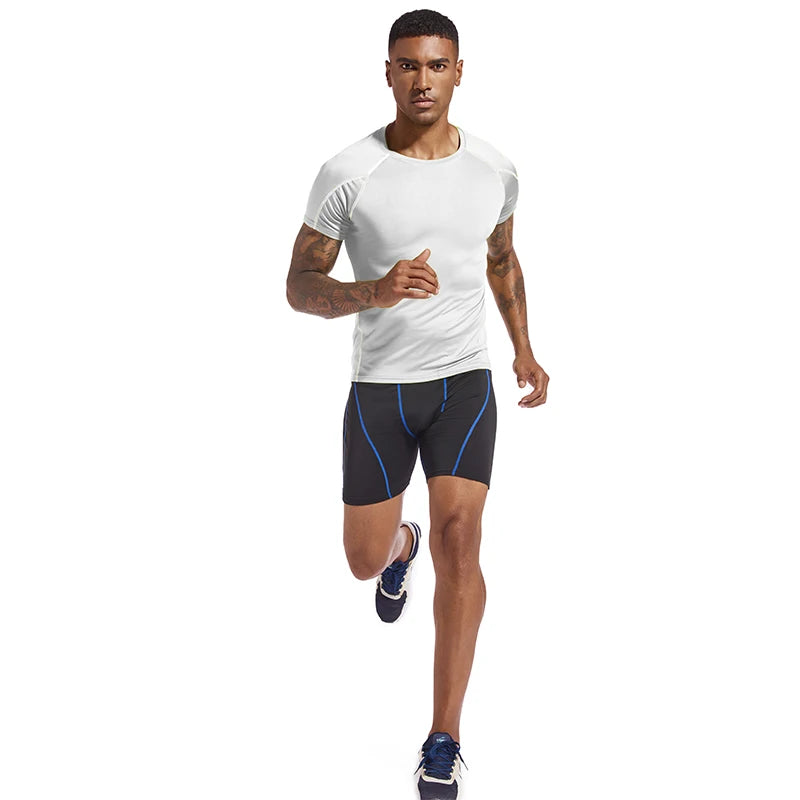 Men's Running T Shirt Summer Sportswear Skinny T-shirt Gym Fitness Sport Tops Tee Elastic Athletic Tights Compression Shirts Men