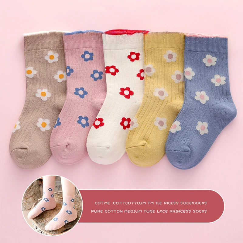 5Pairs 1-14Year Polyester Girl Mid-tube Socks Good Elasticity Wrinkle - Resistant Athletic Socks socks And Baby Heaters