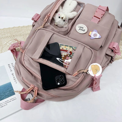 Nylon Bookbags with Plush Pendant Summer Backpack