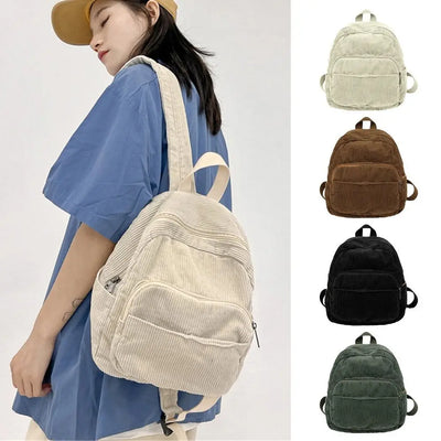 Casual Small Backpacks Aesthetic Corduroy Mini Backpack Purse Japanese Style Travel Roomly Double Shoulder Bags New Hot
