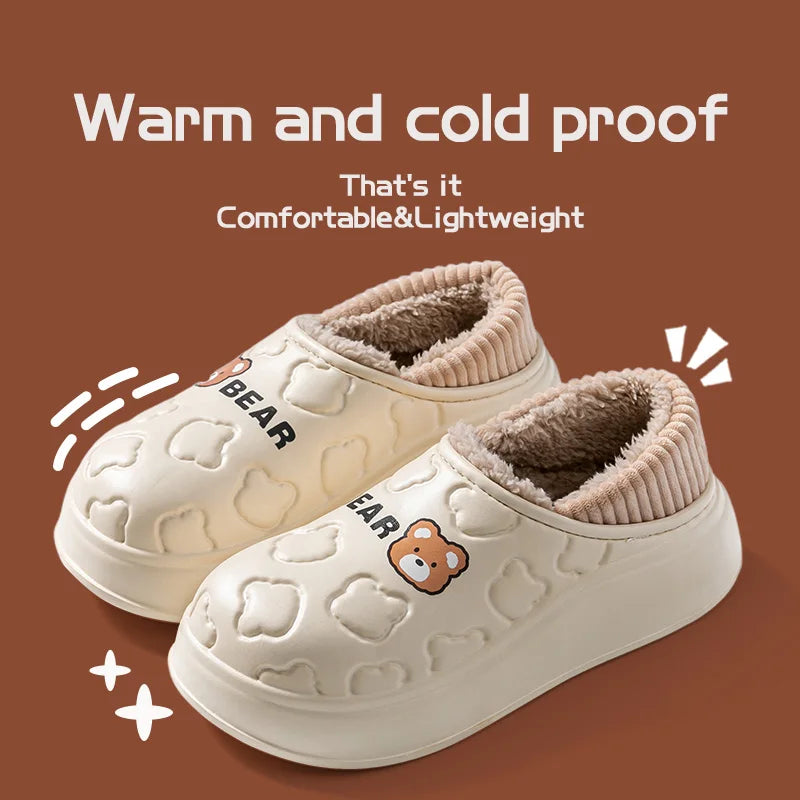 Waterproof cotton slippers for women in winter, new style for outdoor wear, non slip home insulation bag, and couple cotton shoe