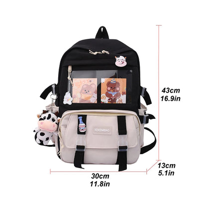 Nylon Bookbags with Plush Pendant Summer Backpack