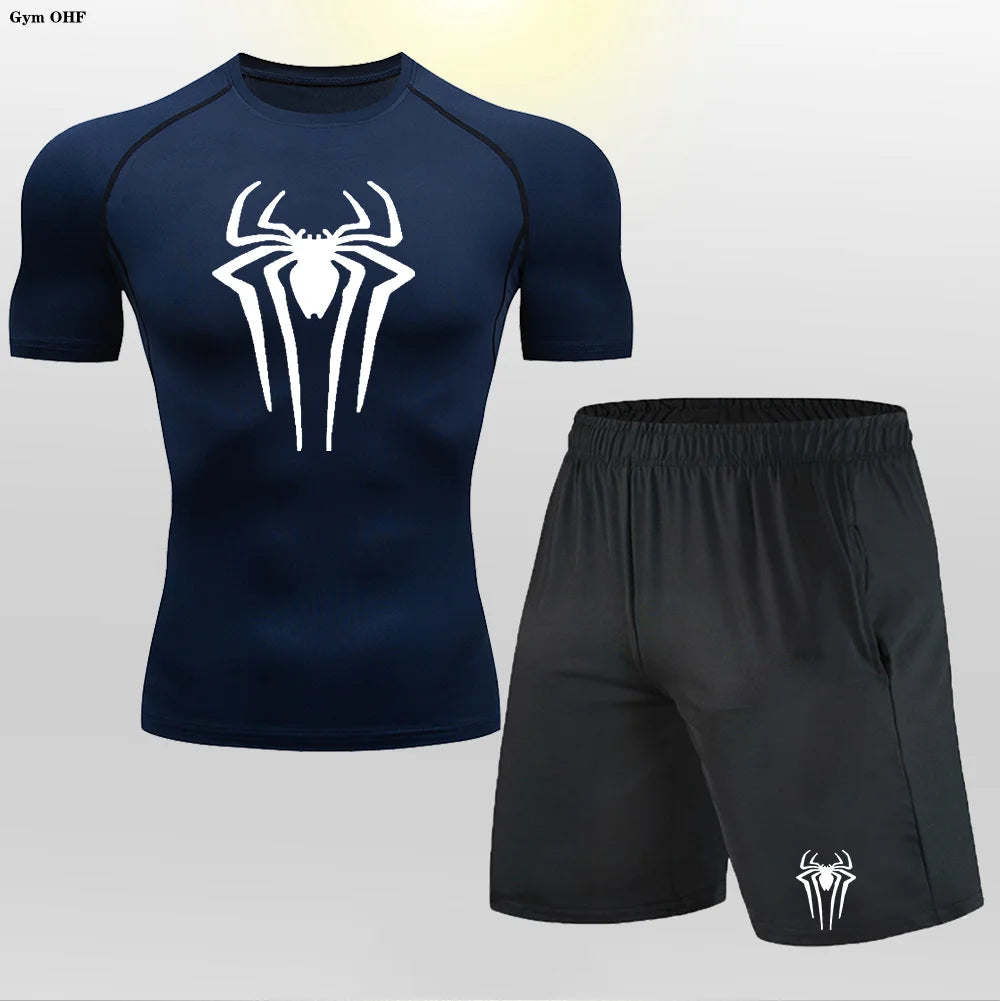Men MMA Boxing Shorts Compression T Shirt Pants  Sportswear Spider