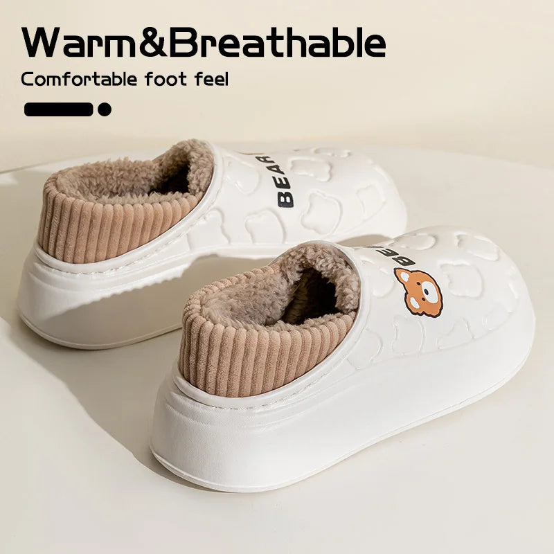 Waterproof cotton slippers for women in winter, new style for outdoor wear, non slip home insulation bag, and couple cotton shoe