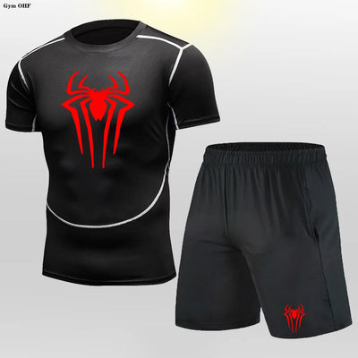 Men MMA Boxing Shorts Compression T Shirt Pants  Sportswear Spider
