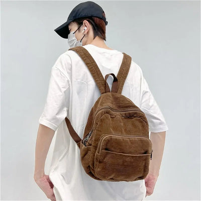Casual Small Backpacks Aesthetic Corduroy Mini Backpack Purse Japanese Style Travel Roomly Double Shoulder Bags New Hot