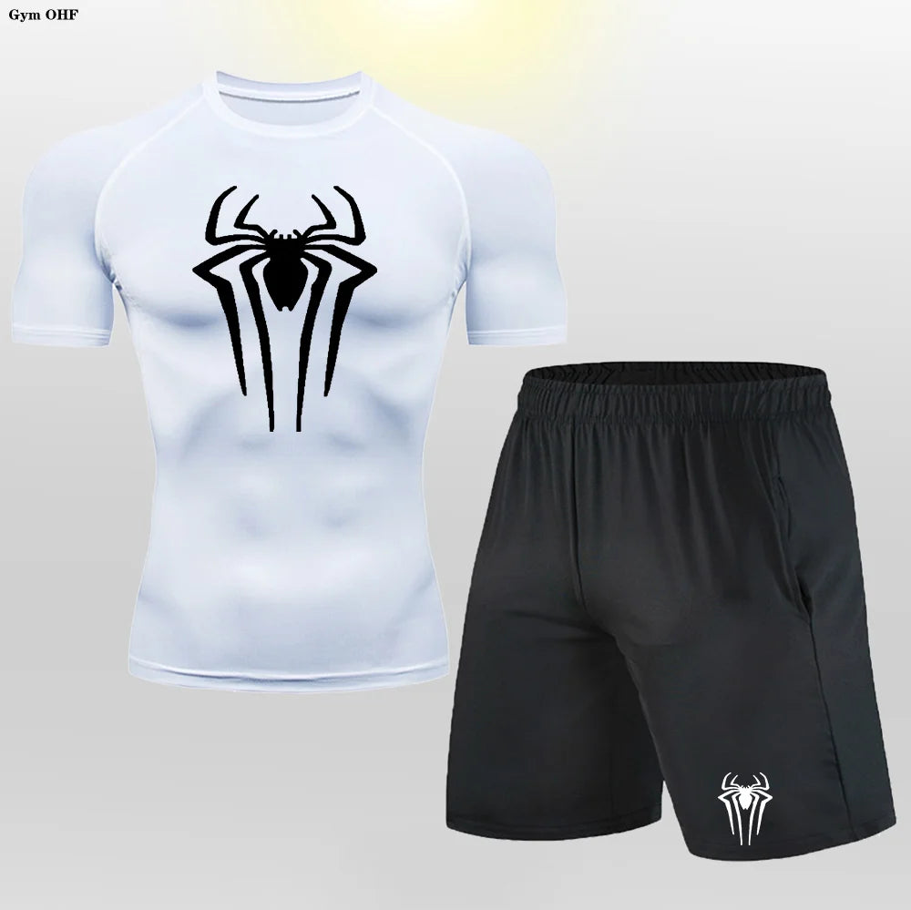 Men MMA Boxing Shorts Compression T Shirt Pants  Sportswear Spider