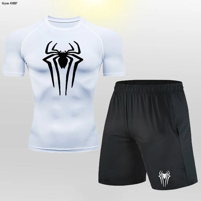 Men MMA Boxing Shorts Compression T Shirt Pants  Sportswear Spider