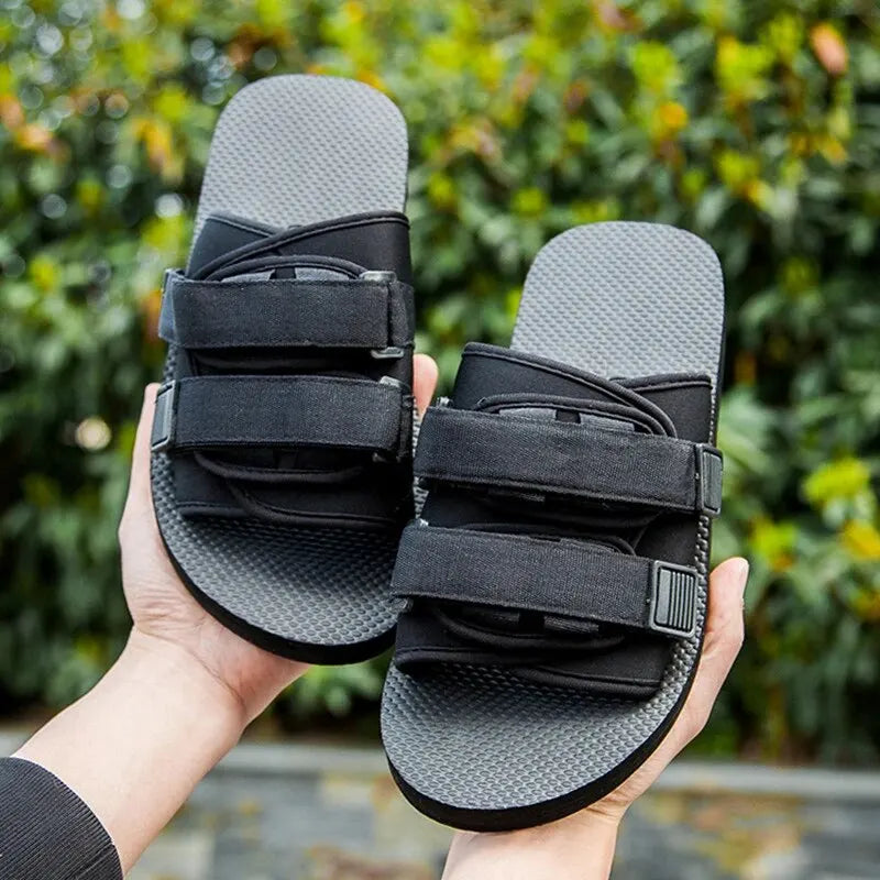 Summer Outdoor Men Slippers Fashion Hook&Loop Canvas Casual Couple Shoes Slip-on Beach Slippers Sandals Women Shoes Flip Flops