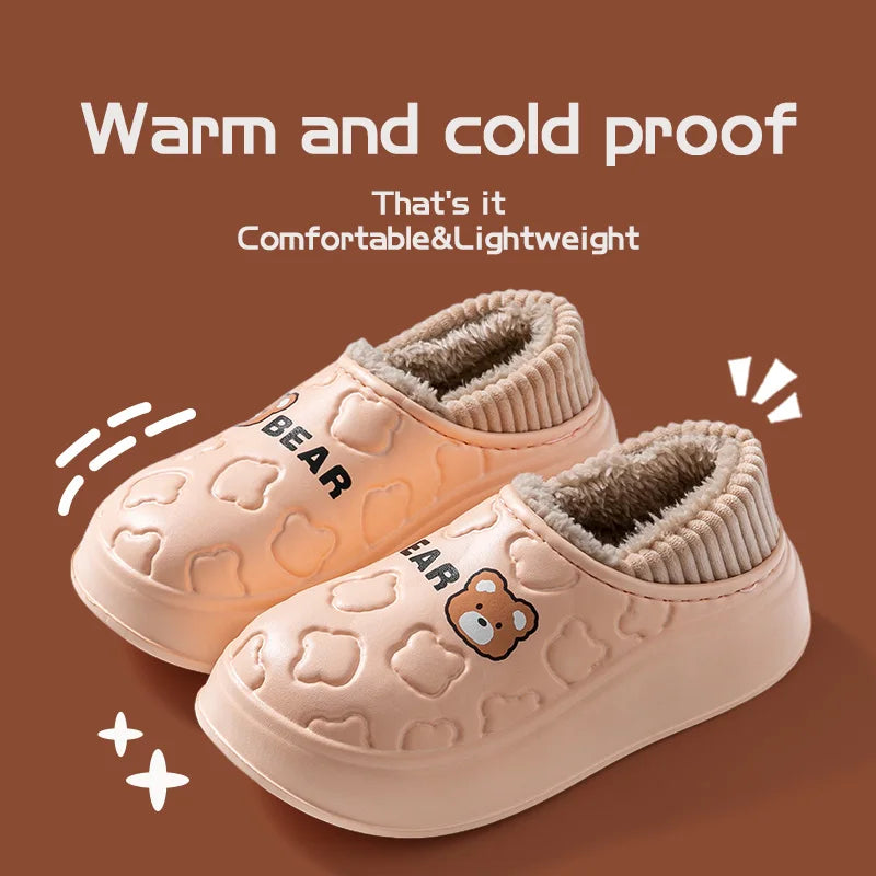 Waterproof cotton slippers for women in winter, new style for outdoor wear, non slip home insulation bag, and couple cotton shoe