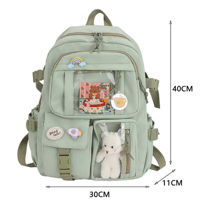 Nylon Bookbags with Plush Pendant Summer Backpack