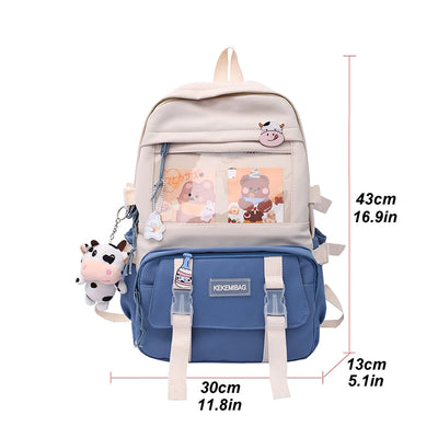 Nylon Bookbags with Plush Pendant Summer Backpack