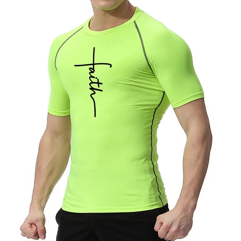 Christian Workout Compression Shirts Athletic Quick Dry Tshirts Tees Mens Gym Fitness Undershirts Tops Short Sleeve Rash Guard