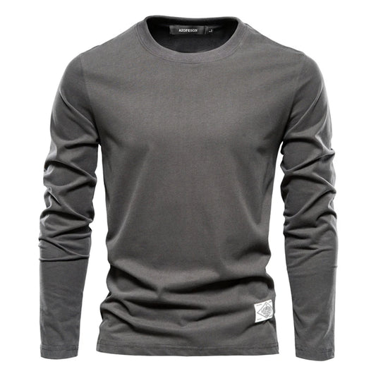 Men‘s T-shirts 100% Cotton Long Sleeve Casual Tops Solid Color High Quality Backing T-Shirt Spring Autumn Classic Men Clothing