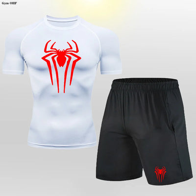 Men MMA Boxing Shorts Compression T Shirt Pants  Sportswear Spider