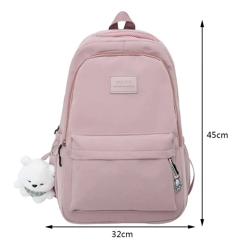 Nylon Bookbags with Plush Pendant Summer Backpack