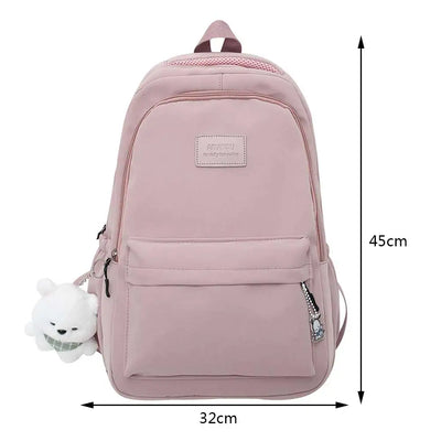 Nylon Bookbags with Plush Pendant Summer Backpack