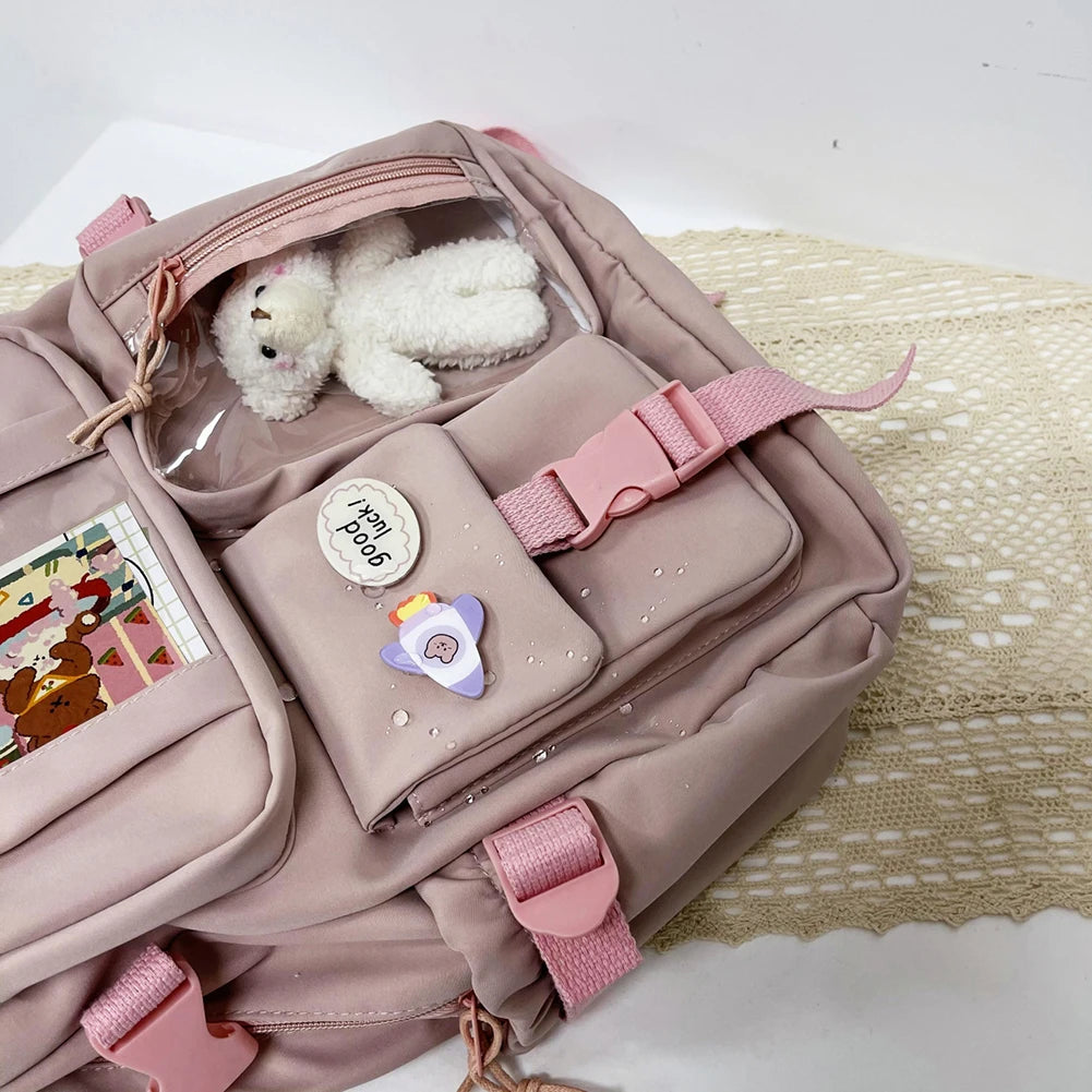 Nylon Bookbags with Plush Pendant Summer Backpack