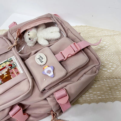 Nylon Bookbags with Plush Pendant Summer Backpack