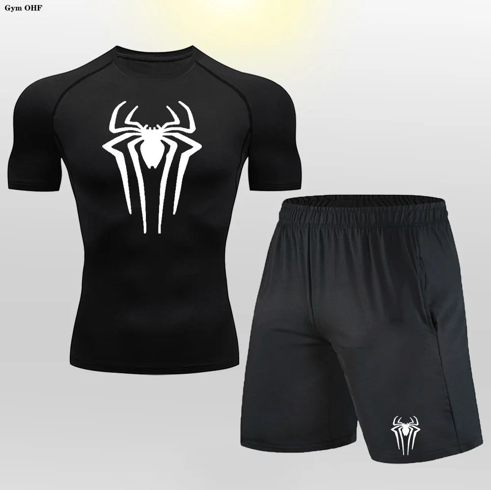 Men MMA Boxing Shorts Compression T Shirt Pants  Sportswear Spider
