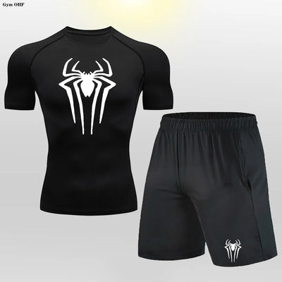 Men MMA Boxing Shorts Compression T Shirt Pants  Sportswear Spider