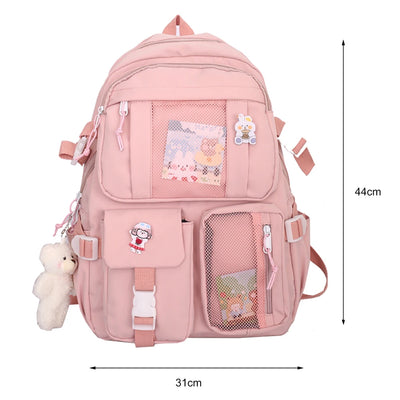 Nylon Bookbags with Plush Pendant Summer Backpack