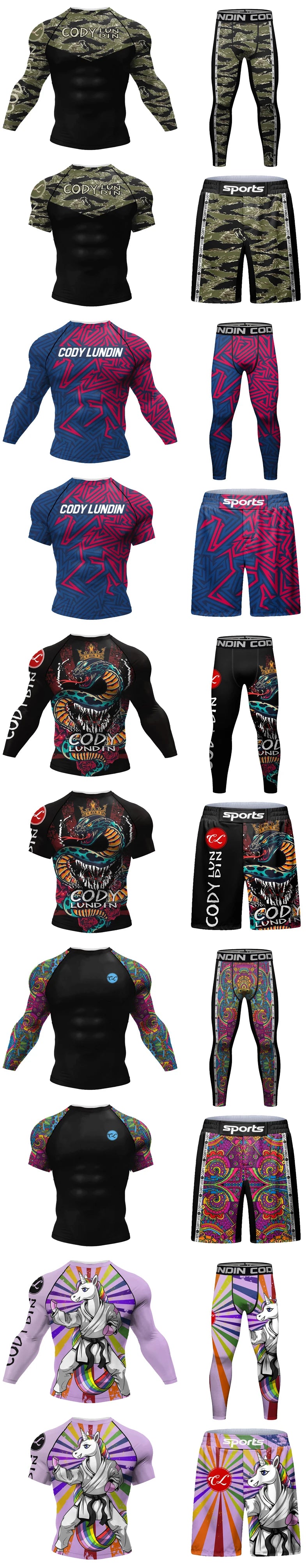 Hot sale Cody Lundin Durability MMA BJJ Rash Guard Tight Exercise Jogging T-Shirts+Pants 3D Print Compression Boxing Tracksuit